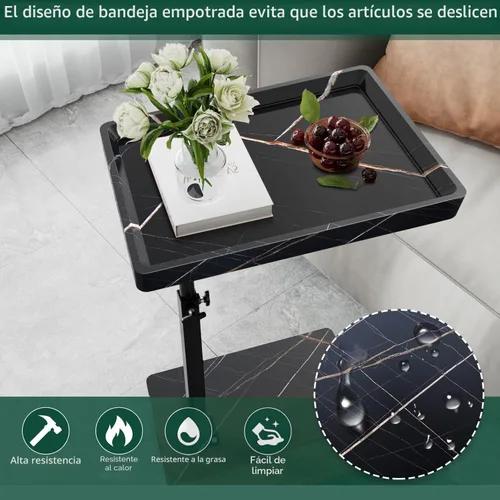 Miniatura 6 de Mesa auxiliar de mesa C de altura ajustable, bandeja de TV giratoria de 360° para espacios pequeños, mesas de sofá que se deslizan debajo, mesas