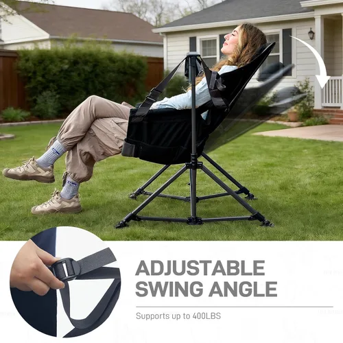 Miniatura 8 de EVER ADVANCED Hamaca acolchada de gran tamaño, silla columpio compacta y resistente con múltiples bolsillos de almacenamiento, silla mecedora