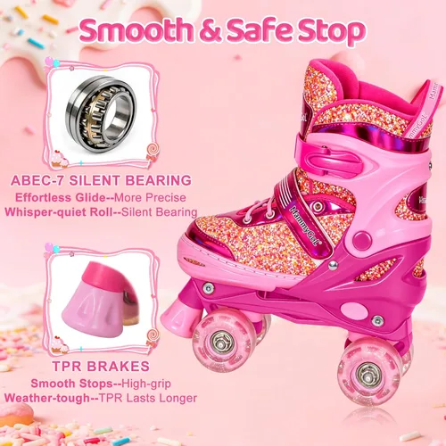 Miniatura 5 de Mammygol Patines para niñas, 4 tamaños ajustables con ruedas iluminadas, para niños