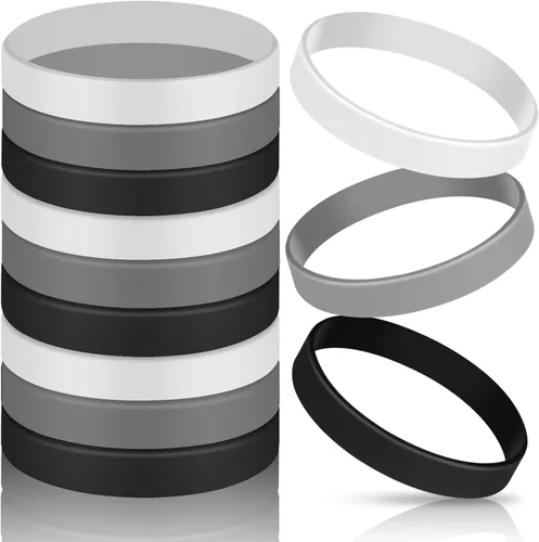 Miniatura 7 de 12 piezas de pulseras de goma, pulseras de silicona de color sólido, paquete múltiple de pulseras de goma en blanco para eventos, bandas de goma