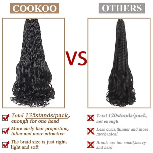 Miniatura 5 de COOKOO 10 pulgadas, 9 paquetes (135 hebras), trenzas de ganchillo rizadas francesas negras, trenzas de ganchillo negras con extremos ondulados