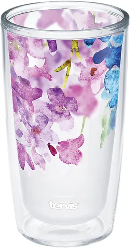 Miniatura 11 de Tervis Vaso aislado de cristal de doble pared hecho en Estados Unidos con acuarela floral morado que mantiene las bebidas frías y calientes, 16