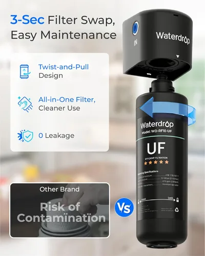 Miniatura 5 de Waterdrop RF10-UF - Cartucho de filtro de repuesto de 0.01 micrones para filtro de agua debajo del fregadero, 11 K galones de alta capacidad Negro-2