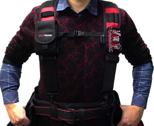 Miniatura 7 de MELOTOUGH Tirantes Magnéticos para Cinturón de Herramientas con Pulsera Magnética de Muñeca para Cinturón de Trabajo Tirantes Acolchados de Rojo