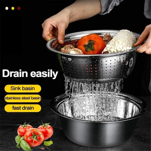 Miniatura 3 de Ralladores para cocina, cesta de drenaje de acero inoxidable de mano, cortador de verduras, 3 en 1, rallador de juliana multiusos para ensalada