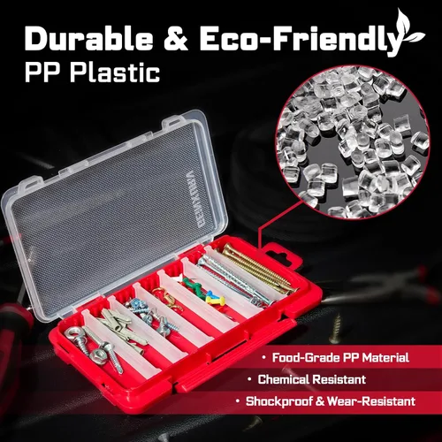 Miniatura 6 de Geinxurn Organizador pequeño de piezas de almacenamiento plano, 2 piezas, caja de herramientas de plástico transparente portátil rojo