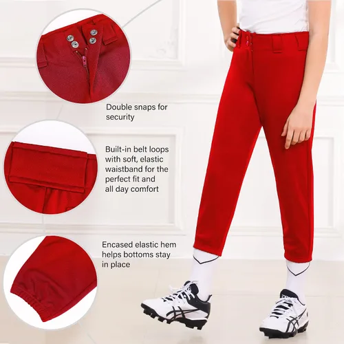 Miniatura 4 de Stelle Pantalones de sóftbol para niñas, pantalones de béisbol para jóvenes, pantalones de lanzamiento rápido con bolsillos, camiseta para niños