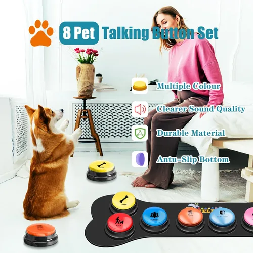 Miniatura 3 de Botones para perros para comunicación, paquete de 8 botones para hablar de perros, botón de grabación de voz de 30 segundos, timbre de entrenamiento
