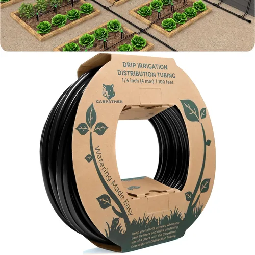 CARPATHEN Tubo de riego por goteo de 1/4: manguera de riego por goteo negra de 100 pies, perfecta para sistema de riego de jardín, hidroponía,