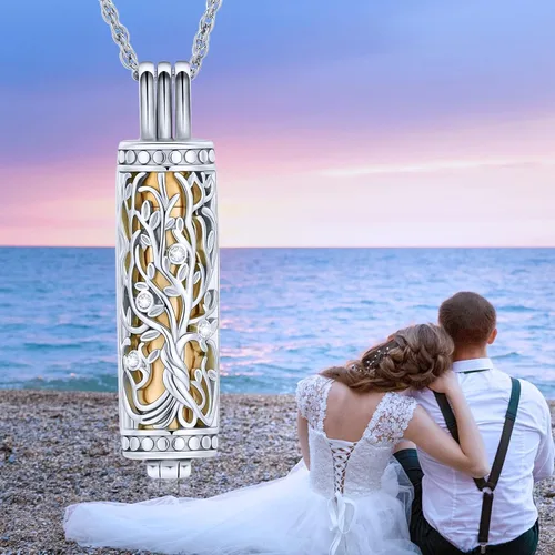 Miniatura 45 de shajwo Joyería de cremación cilíndrica, collar de cenizas de urna del árbol de la vida para mujeres y hombres, vial de cremación de cenizas