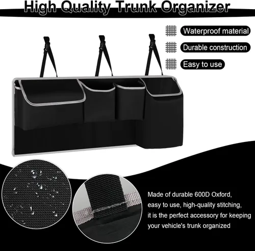 Miniatura 4 de UYYE Organizador Colgante para Maletero, Bolsa para Asiento Trasero, Accesorios para Interior de Automóvil con 4 Bolsillos y 2 Bolsas de Malla
