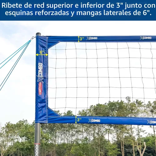 Miniatura 6 de Juego de red profesional de voleibol resistente para patio trasero al aire libre portátil con postes de puntuación de altura ajustable de aluminio