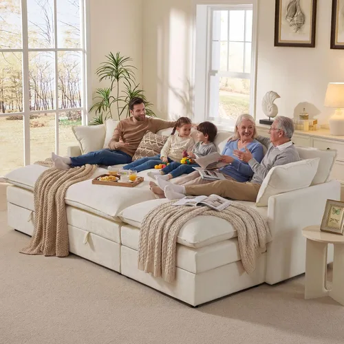 Miniatura 2 de Ihanherry Sofá cama modular de gran tamaño con almacenamiento, sofá nube modular de 6 plazas de 103 pulgadas con otomanas móviles, sofás de felpilla