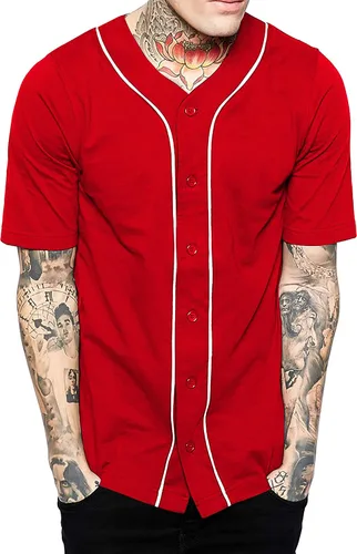 Miniatura 33 de Hat and Beyond camiseta de béisbol para hombre con botones hipster hip hop