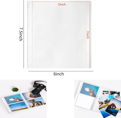 Miniatura 2 de Paquete de 25 hojas de repuesto para álbumes de fotos, fundas para 50 fotos, fundas para fotos de 5 x 7 pulgadas, 7 bolsillos para carpetas