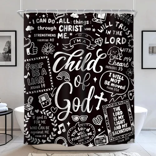 Cortina de ducha para niños, en blanco y negro, versículo bíblico cristiano, citas inspiradoras abstractas, citas inspiradoras, divertidas y