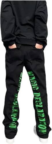 MEOKIM Pantalones de mezclilla bordados con letras góticas, estilo callejero Harajuku, sueltos, hip-hop, recto, tubo para hombre
