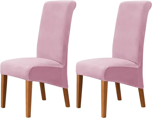Miniatura 49 de Juego de 2 fundas de terciopelo para sillas de comedor, color beige, fundas elásticas para sillas de comedor y cocina, reutilizables, protector