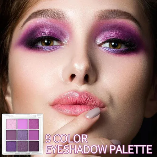 Miniatura 3 de Erinde Paleta de maquillaje de sombra de ojos de 9 colores con purpurina y lavanda brillante y mate, violeta, malva, púrpura oscura, plateado