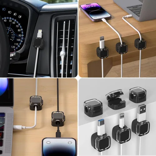 Miniatura 8 de Clips de cable magnéticos, soporte de cable ajustable, organizador adhesivo de alambre para hogar, oficina, escritorio, teléfono, PC, automóvil