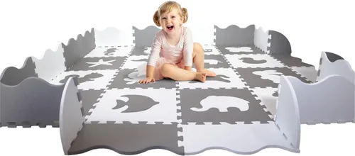 Miniatura 3 de Alfombra de juego grande para bebé con valla, 36 piezas de 12 x 12. Tapete de juego suave y no tóxico para niños pequeños, rompecabezas de juego