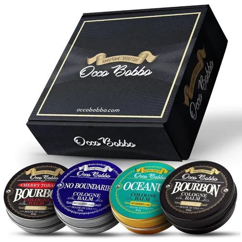 Handy Hound Occo Bobbo - Juego de muestras de colonia sólida para hombre, juego de regalo de colonia para hombre, tamaño de viaje (4) latas de 0.5