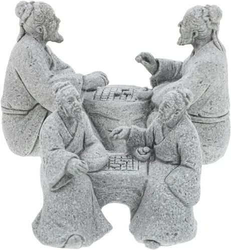 Housoutil 2 figuras en miniatura de piedra arenisca, ancianos chinos antiguos jugando al ajedrez, decoración asiática, accesorios de jardín, adorno