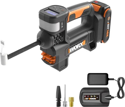 Worx WX092L 20V 2.0Ah inflador inalámbrico 2 en 1, batería y cargador incluidos, máx. 10 Bar, pantalla digital de presión