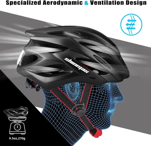 Miniatura 5 de Casco de bicicleta para hombre y mujer, casco de bicicleta Shinmax con luz trasera y visera desmontable Negro
