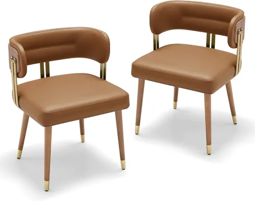 Miniatura 11 de ARTPLAN Juego de 2 sillas de comedor de cuero de nogal, modernas sillas de cocina con cojín de espuma de alta resistencia y marco de acero 2-Azul