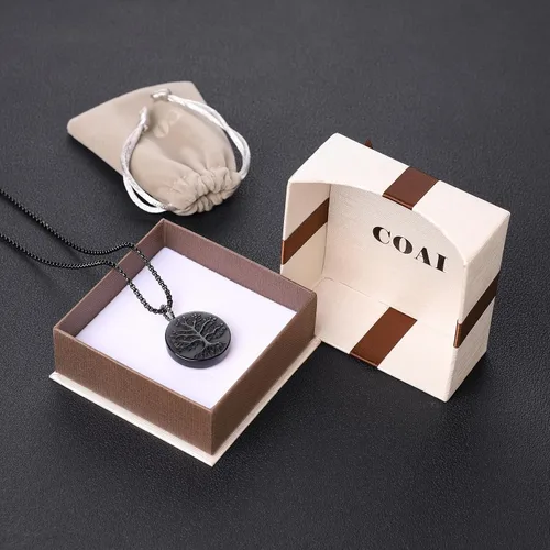 Miniatura 6 de COAI Collar de árbol de la vida con piedra negra de obsidiana