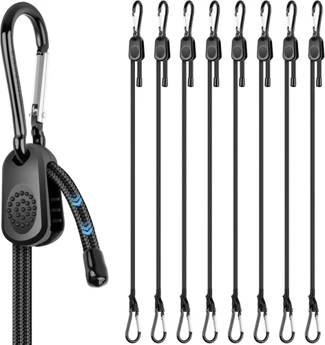 Miniatura 8 de Cuerdas elásticas ajustables con ganchos de 18 pulgadas, 8 piezas ajustables de 7 a 18 pulgadas, mosquetones elásticos resistentes al aire libre