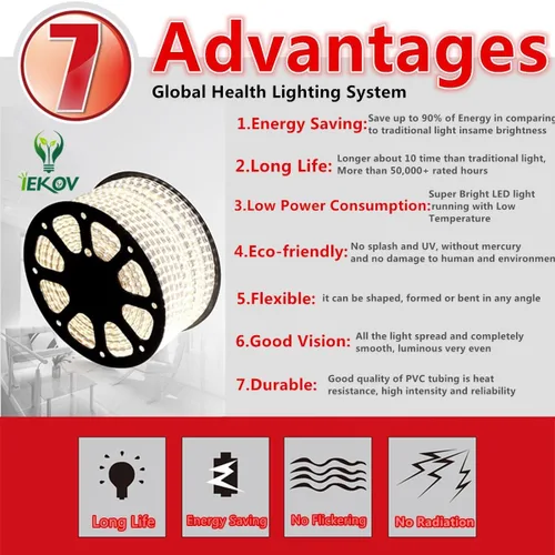 Miniatura 7 de Tira de luz LED de color blanco, AC 110-120V Flexible/Resistente al agua/Función de múltiples modos/Regulable SMD5050 Tira de luces LED de neón