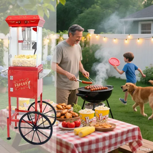 Miniatura 8 de Máquina de palomitas de maíz con carrito y ruedas de 8 onzas, máquina de maíz con hervidor de acero inoxidable, máquina para hacer palomitas de maíz