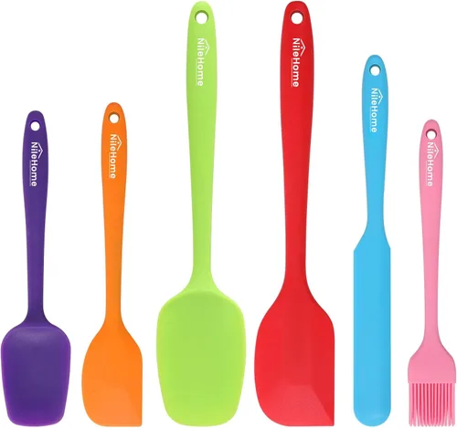 Miniatura 11 de NileHome Juego de espátulas de silicona, 5 utensilios de cocina de grado alimenticio con cepillo de silicona, resistente al calor hasta 600 °F