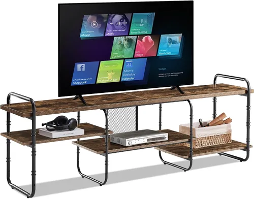 Miniatura 22 de VECELO Soporte de TV con tomas de corriente para televisores de hasta 75 pulgadas, centro de entretenimiento multimedia de 62 pulgadas con estación