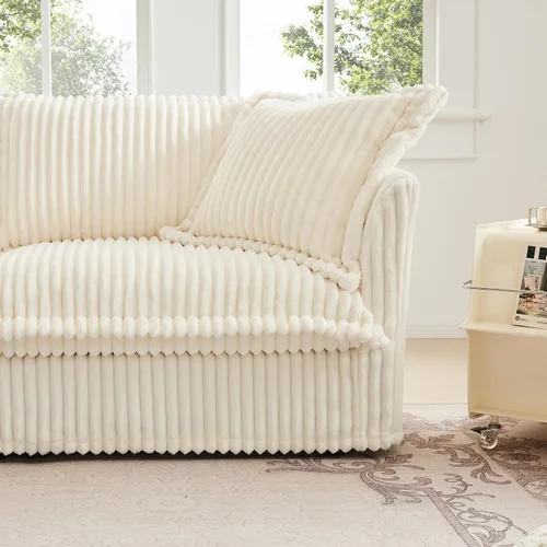 Miniatura 6 de KEIKI Sofá modular de pana de 83 pulgadas, cómodo juego de sofá nube blanco con 2 almohadas, moderno sofá de asiento con cojines profundos y suaves