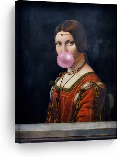 Miniatura 18 de Smile Art Design Obra maestra de Leonardo Da Vinci Mona Lisa - Lienzo impreso en lienzo con diseño de chicles rosados, pinturas famosas, arte