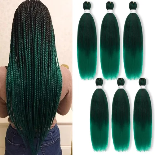 Miniatura 25 de Cabello trenzado preestirado, cabello trenzado degradado de 24 pulgadas, 6 paquetes de ajuste de agua caliente, cabello sintético Yaki profesional