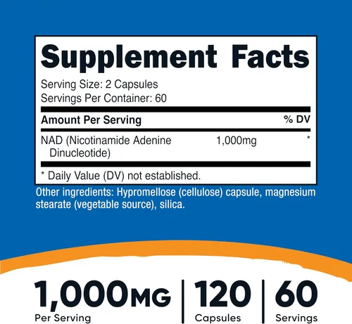Miniatura 2 de Nutricost Suplemento NAD+ de 1,000 mg por porción, 120 cápsulas (dinucleótido de nicotinamida y adenina) - 60 porciones, sin gluten, vegano
