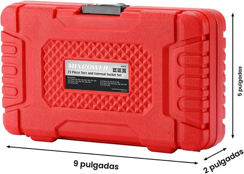 Miniatura 6 de MIXPOWER Juego de 25 puntas y dados Torx, 13 puntas de estrella (T8- T60) y 12 enchufes E-Torx (E4-E22), juego de mecánico de automóviles
