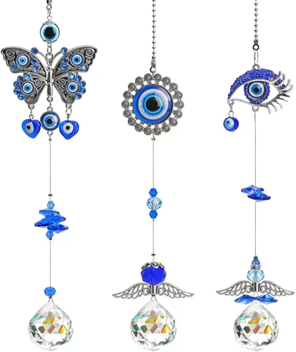 Miniatura 13 de Adorno colgante de ojo maligno azul de 4.5 pulgadas con cuentas de cristal - Amuleto de buena suerte, decoración para el hogar, oficina, coche