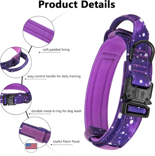 Miniatura 3 de DAGANXI Collar táctico para perro, collar ajustable de nailon para entrenamiento militar con asa de control y hebilla de metal pesado para perros