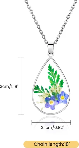 Miniatura 36 de Collar de flores silvestres prensadas con encaje de Forget-Me-Not y Queen Anne Collar de flores prensadas de oro Collares hechos a mano