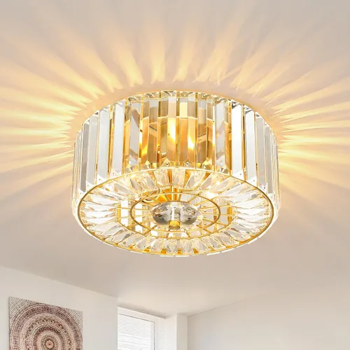 Miniatura 16 de Large Crystal Ceiling Light, 17.5" Black K9 Crystal Flush Mount Ceiling Light, 4-Light Round Luxury Light Fixture for Dining Room, Bedroom, Hotel