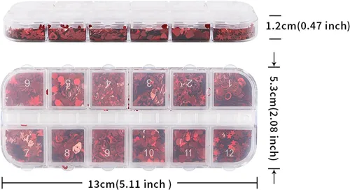 Miniatura 6 de 12 rejillas de San Valentín 3D corazón purpurina uñas lentejuelas corazón rojo purpurina copos corazones arte de uñas con purpurina brillantes