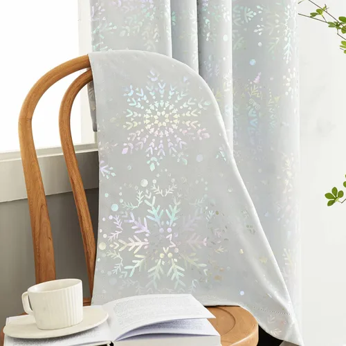 Miniatura 17 de Treatmentex Cortinas Opacas de Oro Marfil con Estampado de Copos de Nieve, Paneles de Cortina para Sala de Estar de 63 Pulgadas con Medallón Floral