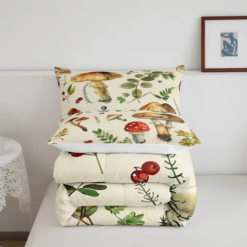 Miniatura 6 de Feelyou Lindo juego de ropa de cama de hongos kawaii tamaño individual para niños y niñas, decoración de hongos salvajes, juego de edredón
