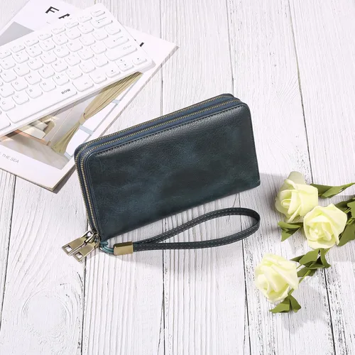 Miniatura 8 de GAEKEAO Cartera de mano para mujer, con bloqueo RFID, de piel, de gran capacidad, con correa de mano
