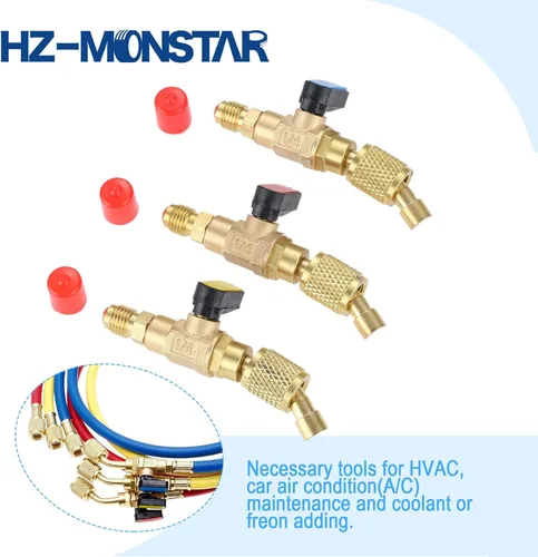 Miniatura 3 de Válvula de bola refrigerante de aire acondicionado 1/4 '' SAE, adaptador de válvula de bola de cierre en ángulo HVAC de latón para sistema mini
